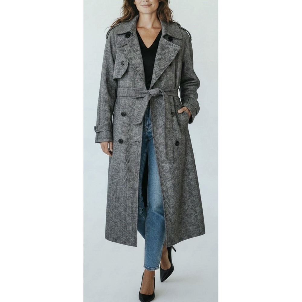 NWT Walter Baker Neilson Trench Coat Gray Plaid Academia Aesthetic Jacket Duster